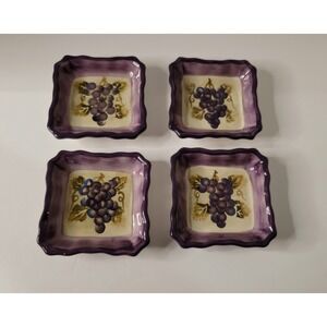 Vintage Ceramic Trinket Dish Set: Hand Painted Merlot Grapes